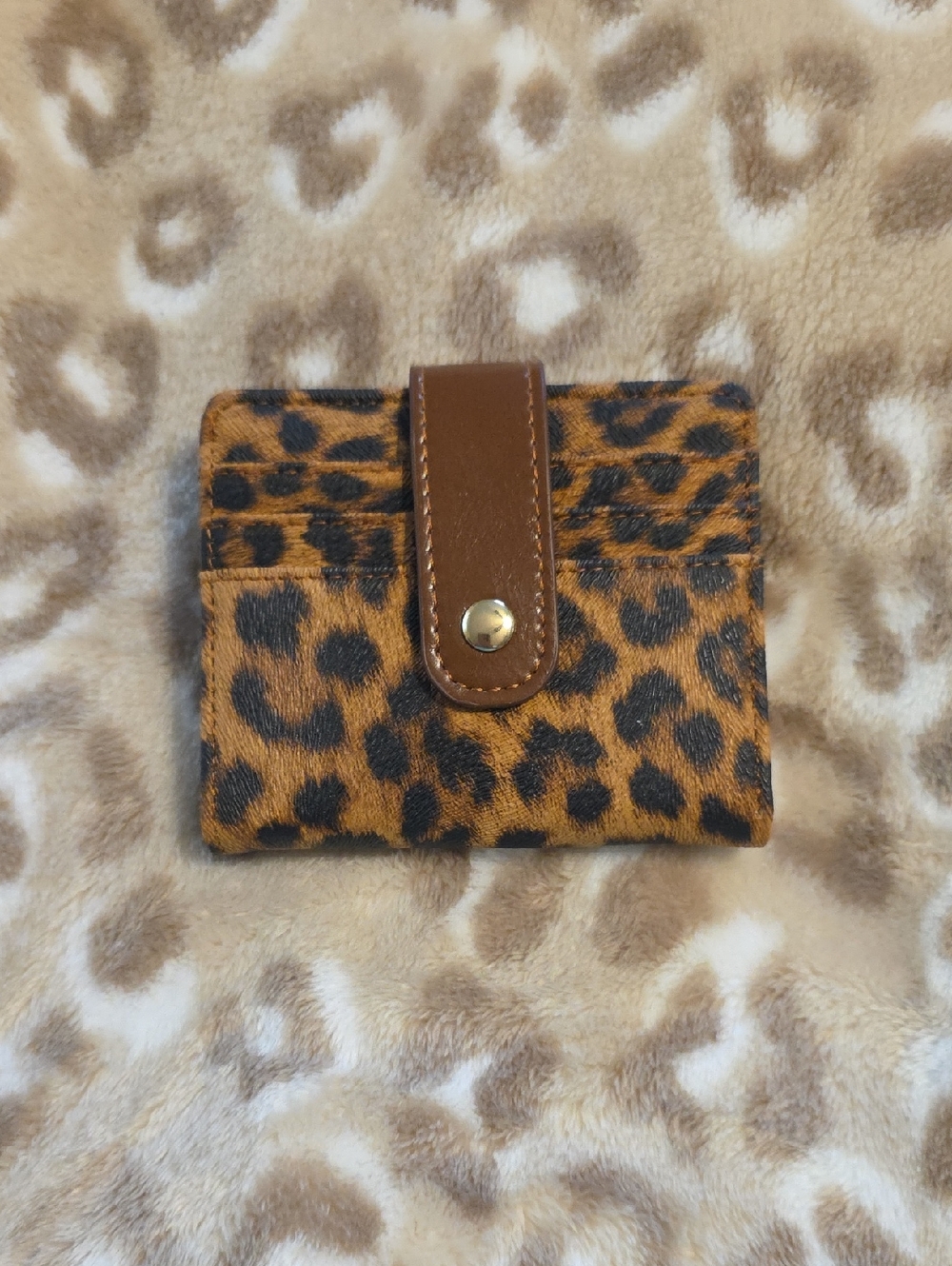 Leopard Print Card Holder with Brown Snap Strap NWOT